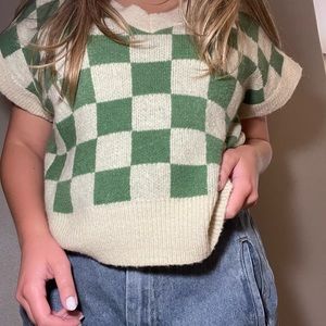 Women’s checkered green and cream sweater vest
